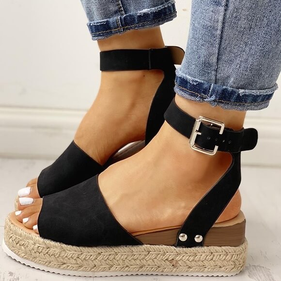 Damen Espadrille Sandalen | Keilabsatz | Offen | Fesselband | Verstellbar-Luzern Mode