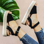 Damen Espadrille Sandalen | Keilabsatz | Offen | Fesselband | Verstellbar-Schwarz-35-Luzern Mode