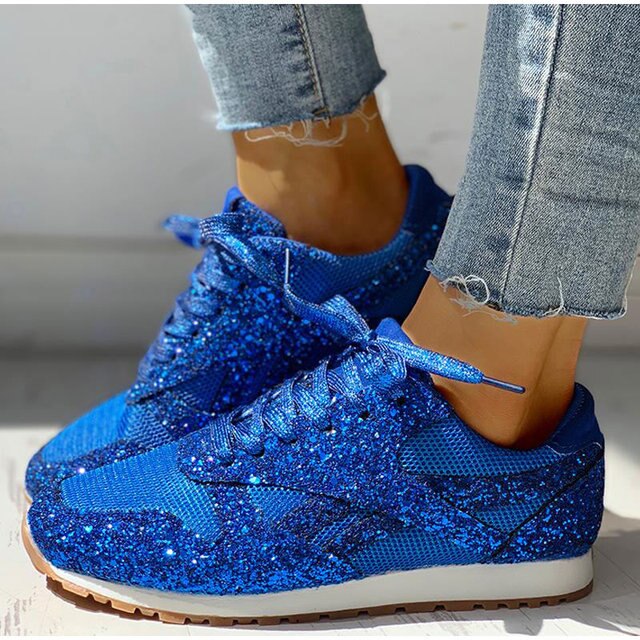 Glitzer Sneaker Damen - Bequeme Freizeitschuhe mit Stil-Blau-35-Luzern Mode