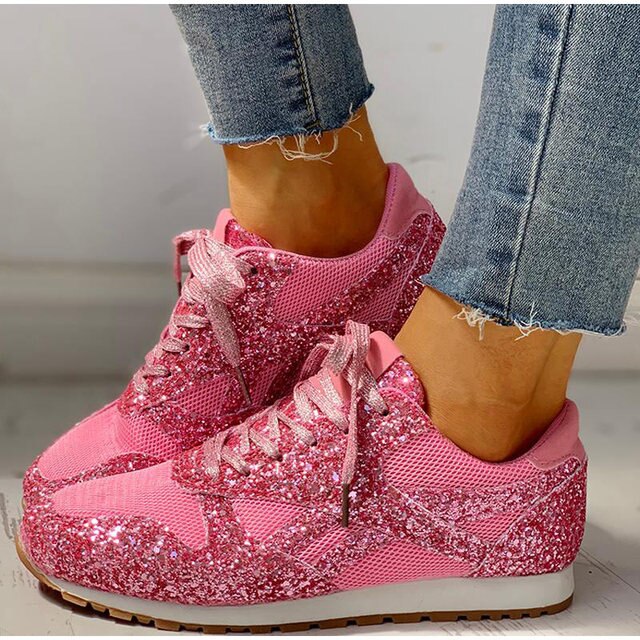 Glitzer Sneaker Damen - Bequeme Freizeitschuhe mit Stil-Rosa-35-Luzern Mode