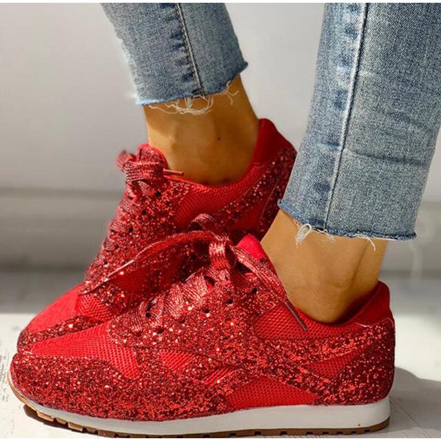 Glitzer Sneaker Damen - Bequeme Freizeitschuhe mit Stil-Rot-35-Luzern Mode