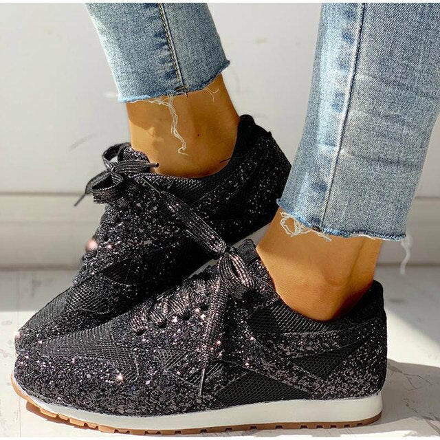 Glitzer Sneaker Damen - Bequeme Freizeitschuhe mit Stil-Schwarz-35-Luzern Mode