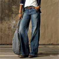 Damen Jeans mit weitem Bein - Modische Freizeitjeans-Blau-S-Luzern Mode