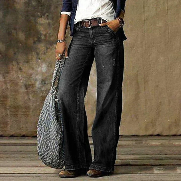 Damen Jeans mit weitem Bein - Modische Freizeitjeans-Grau-S-Luzern Mode