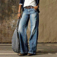 Damen Jeans mit weitem Bein - Modische Freizeitjeans-Hellblau-S-Luzern Mode