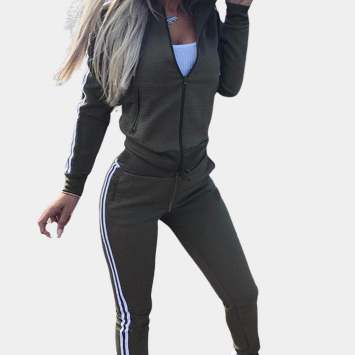 Damen Sportanzug mit Kapuze und Streifen-Design-Luzern Mode