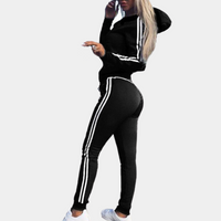 Damen Sportanzug mit Kapuze und Streifen-Design-Schwarz-XS-Luzern Mode