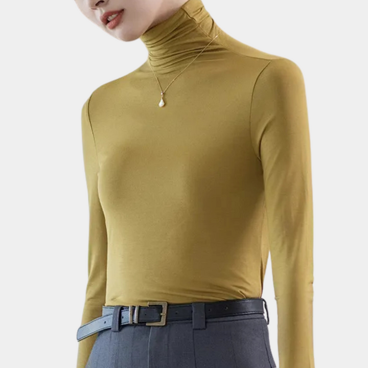 Damen Rollkragenpullover Langarm Slim Fit Basic Shirt-Gelb-XS-Luzern Mode
