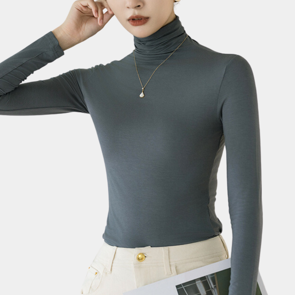 Damen Rollkragenpullover Langarm Slim Fit Basic Shirt-Grau-XS-Luzern Mode