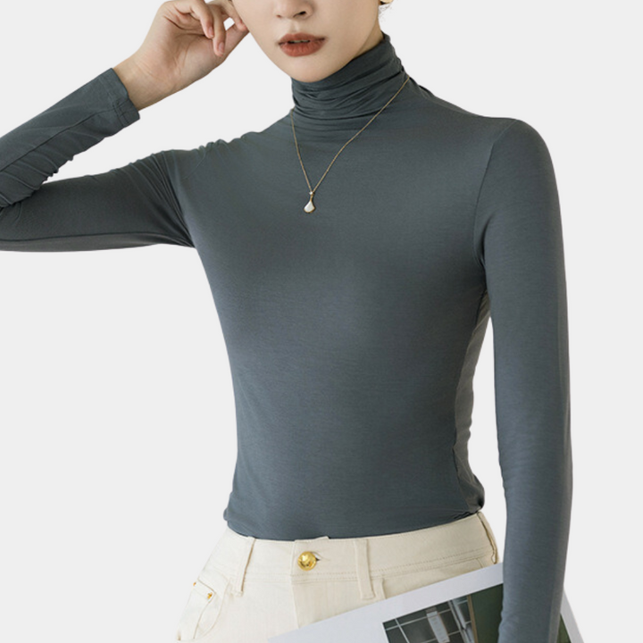 Damen Rollkragenpullover Langarm Slim Fit Basic Shirt-Grau-XS-Luzern Mode