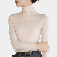 Damen Rollkragenpullover Langarm Slim Fit Basic Shirt-Rosa-XS-Luzern Mode