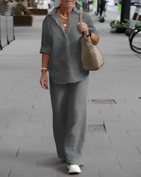 Damen Zomerset | Unifarben | Zweiteilig | Lange Ärmel | Bluse | Hose-Luzern Mode