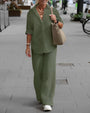 Damen Zomerset | Unifarben | Zweiteilig | Lange Ärmel | Bluse | Hose-Grau-S-Luzern Mode