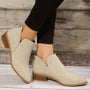 Damen Stiefeletten mit Blockabsatz und Reißverschluss-Beige-36-Luzern Mode