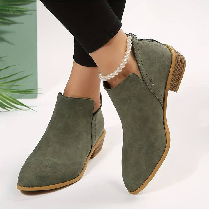 Damen Stiefeletten mit Blockabsatz und Reißverschluss-Grün-36-Luzern Mode
