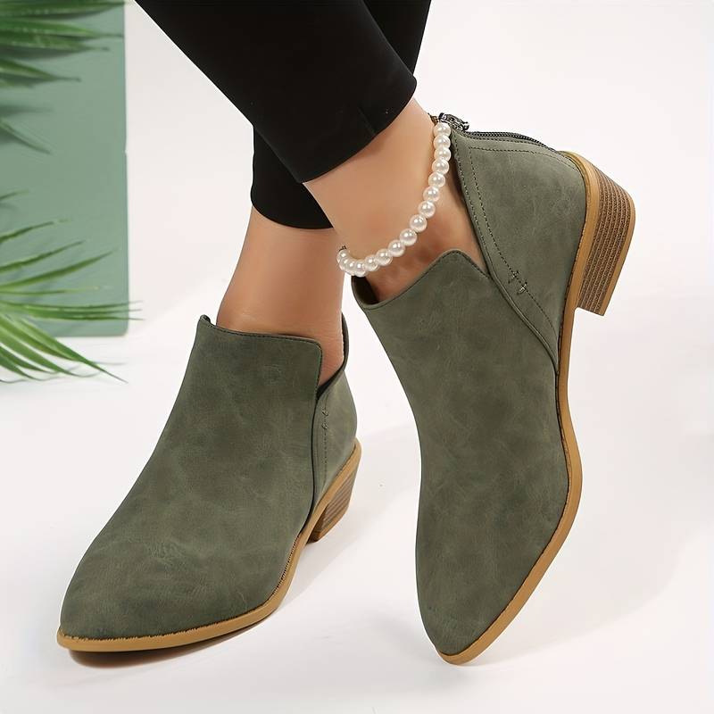 Damen Stiefeletten mit Blockabsatz und Reißverschluss-Grün-36-Luzern Mode