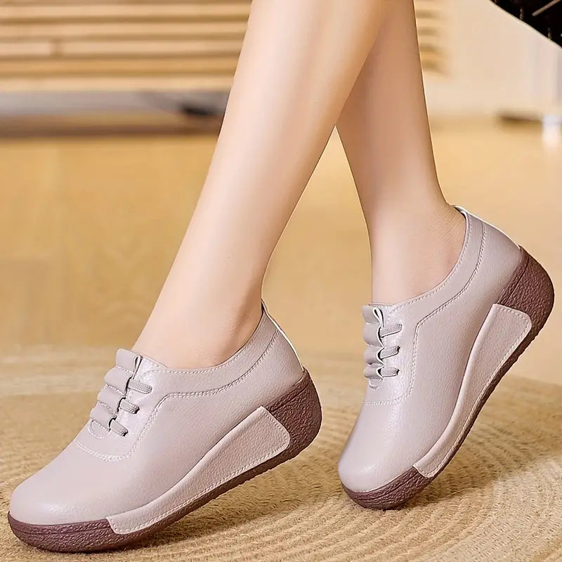 Damen Komfort-Sneaker mit Keilabsatz für Alltag und Büro-Grau-35-Luzern Mode