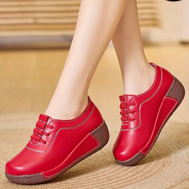 Damen Komfort-Sneaker mit Keilabsatz für Alltag und Büro-Rot-35-Luzern Mode