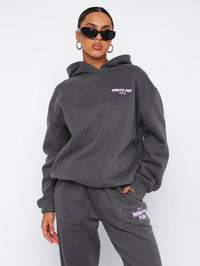Damen Oversize Hoodie mit Aufdruck "White Fox" Rückseite-Dunkelgrau-XS-Luzern Mode