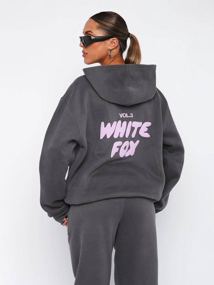 Damen Oversize Hoodie mit Aufdruck "White Fox" Rückseite-Luzern Mode