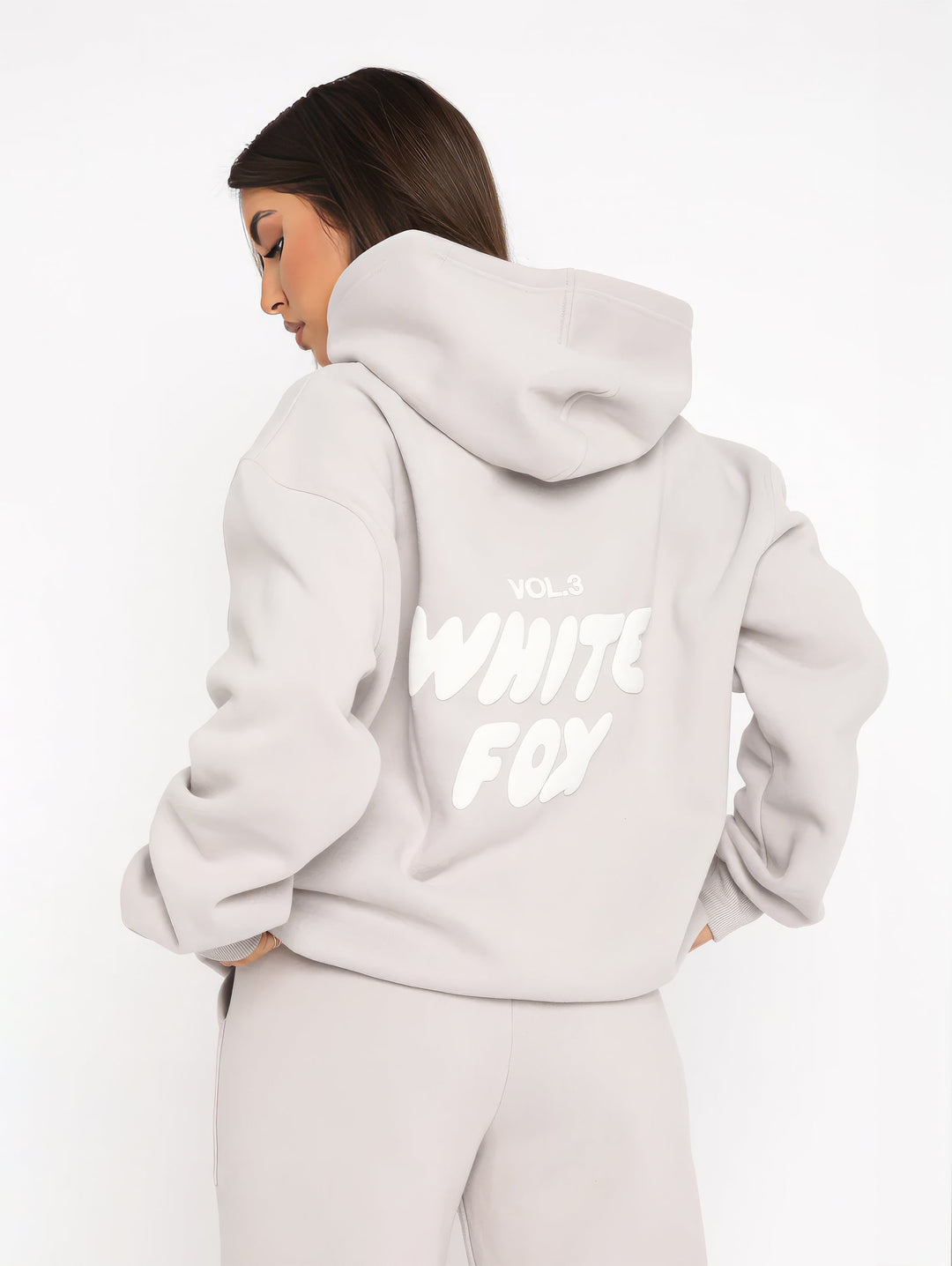 Damen Oversize Hoodie mit Aufdruck "White Fox" Rückseite-Luzern Mode