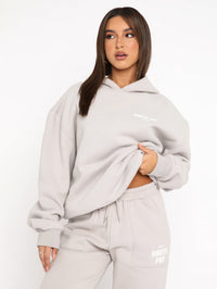 Damen Oversize Hoodie mit Aufdruck "White Fox" Rückseite-Hellgrau-XS-Luzern Mode