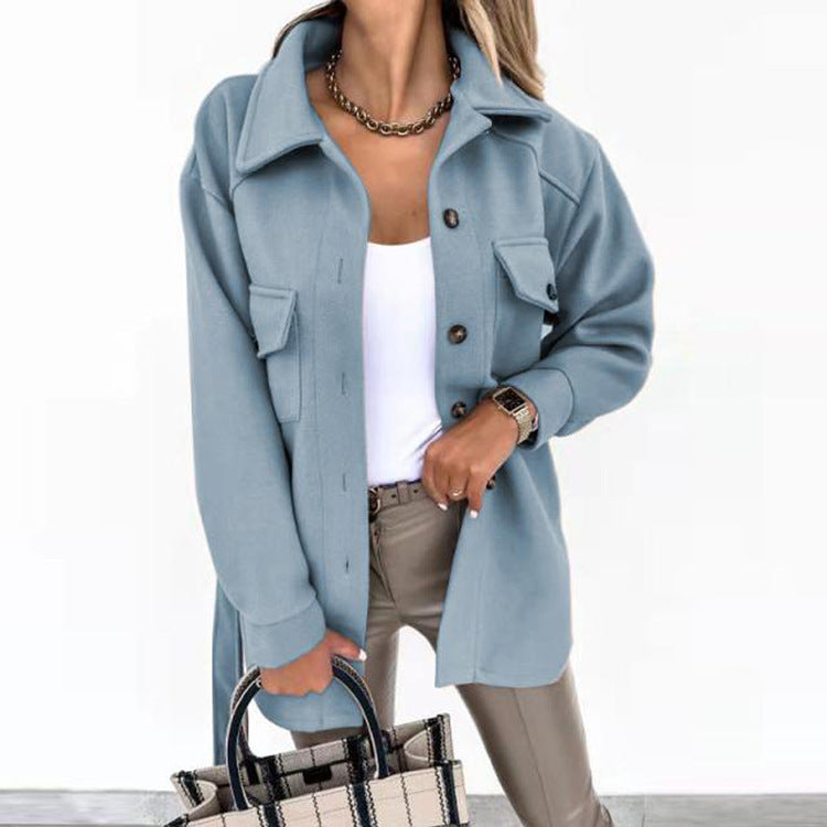 Damen Shacket Oversize Hemdjacke mit Taschen Trendy-Blau-XS-Luzern Mode