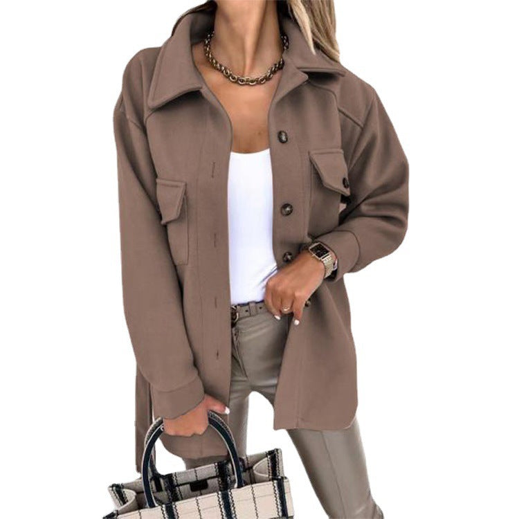 Damen Shacket Oversize Hemdjacke mit Taschen Trendy-Braun-XS-Luzern Mode