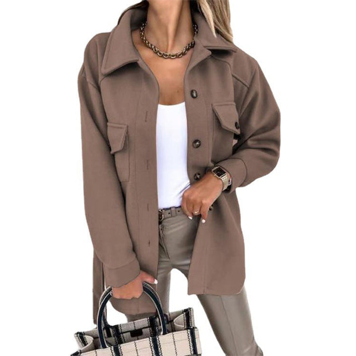 Damen Shacket Oversize Hemdjacke mit Taschen Trendy-Braun-XS-Luzern Mode