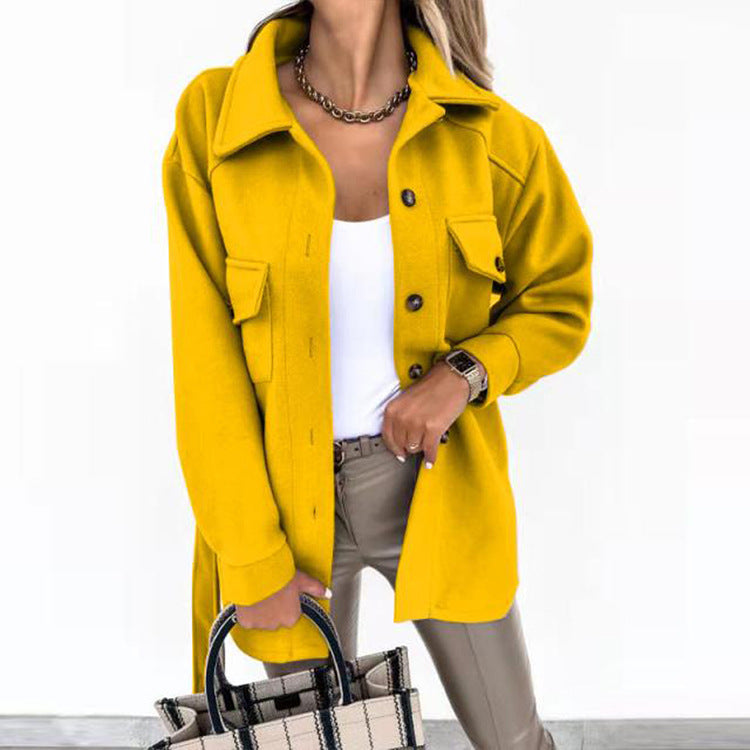 Damen Shacket Oversize Hemdjacke mit Taschen Trendy-Gelb-XS-Luzern Mode
