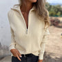 Damen Strickpullover mit Reißverschluss - Eleganter Look-Beige-S-Luzern Mode