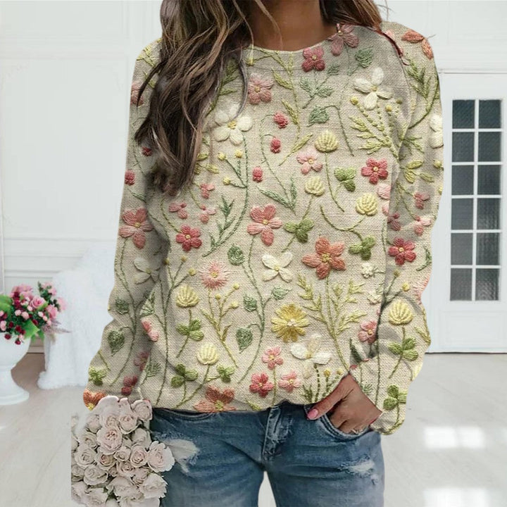 Damen Pullover mit Blumenstickerei - Modischer Strickpulli-S-Luzern Mode