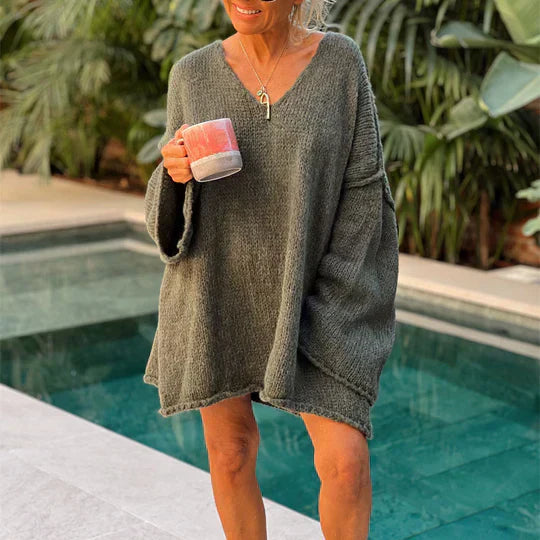 Oversize Damenpullover Strickmode für Herbst/Winter-Grau-S-Luzern Mode