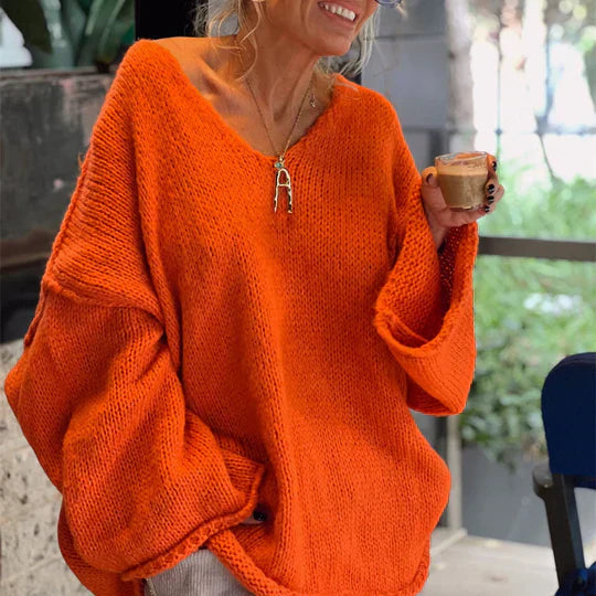 Oversize Damenpullover Strickmode für Herbst/Winter-Orange-S-Luzern Mode