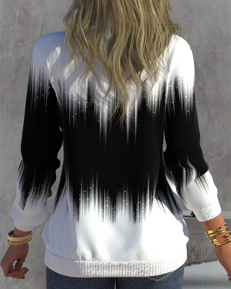 Damen Pullover mit Reißverschluss und modernem Print Design-Luzern Mode