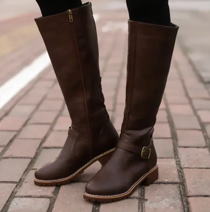 Damen Lederstiefel mit Schnalle - Elegante Winterstiefel-Luzern Mode