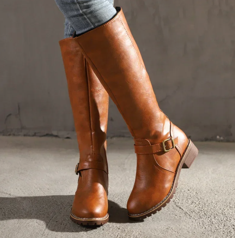 Damen Lederstiefel mit Schnalle - Elegante Winterstiefel-Braun-36-Luzern Mode