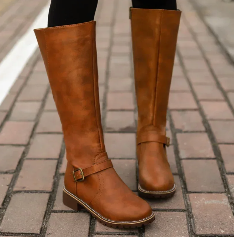Damen Lederstiefel mit Schnalle - Elegante Winterstiefel-Luzern Mode
