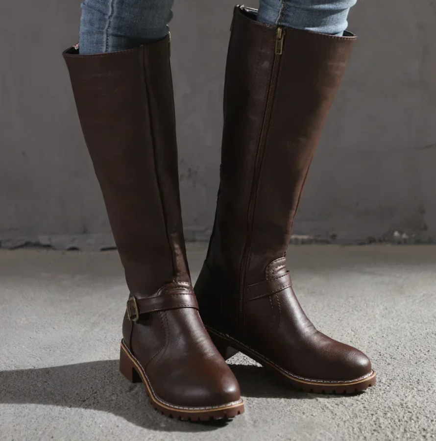 Damen Lederstiefel mit Schnalle - Elegante Winterstiefel-Dunkelbraun-36-Luzern Mode