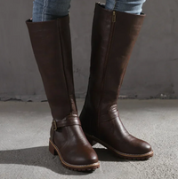 Damen Lederstiefel mit Schnalle - Elegante Winterstiefel-Dunkelbraun-36-Luzern Mode