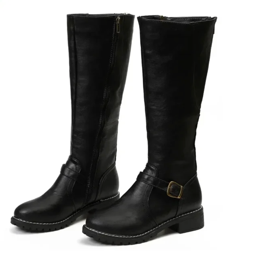 Damen Lederstiefel mit Schnalle - Elegante Winterstiefel-Schwarz-36-Luzern Mode