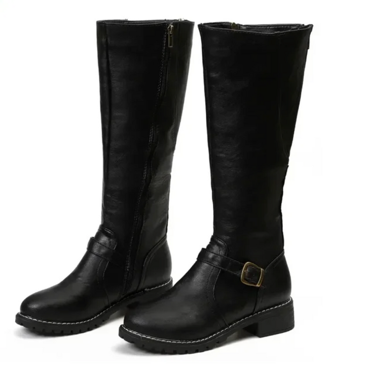 Damen Lederstiefel mit Schnalle - Elegante Winterstiefel-Schwarz-36-Luzern Mode