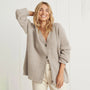 Damen Strickjacke Oversize mit Knöpfen für Herbst/Winter-Hellgrau-S-Luzern Mode