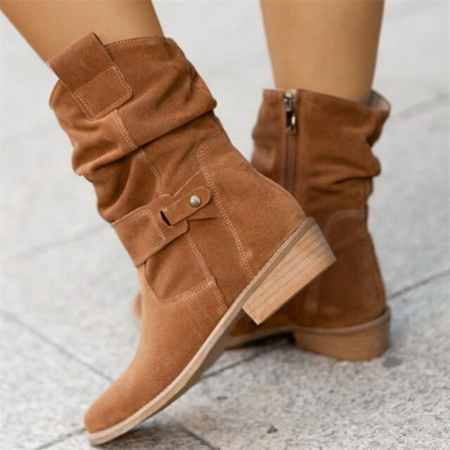 Damen Ankle Boots Wildlederoptik mit Schnallen-Detail-Bruin-36-Luzern Mode