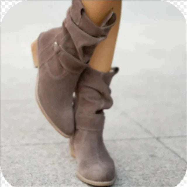 Damen Ankle Boots Wildlederoptik mit Schnallen-Detail-Donkergrijs-36-Luzern Mode