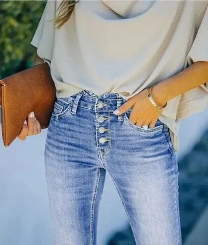 Schlaghose Damen Jeans mit hohem Bund und Stretch-Luzern Mode