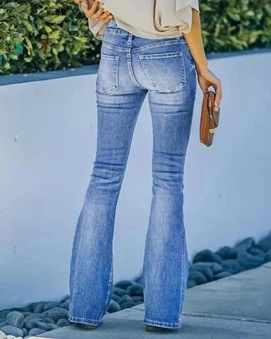 Schlaghose Damen Jeans mit hohem Bund und Stretch-Luzern Mode