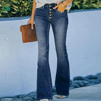 Schlaghose Damen Jeans mit hohem Bund und Stretch-Blau-S-Luzern Mode