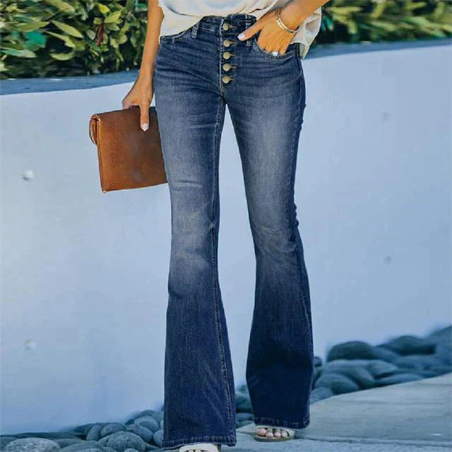Schlaghose Damen Jeans mit hohem Bund und Stretch-Blau-S-Luzern Mode