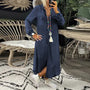 Denimkleid | Lang | Locker fallend | Taschen | Knopfleiste | V-Ausschnitt-Blau-S-Luzern Mode